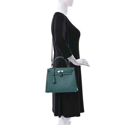 Hermes Ostrich Kelly Sellier 25 Vert Verone 2 of 10