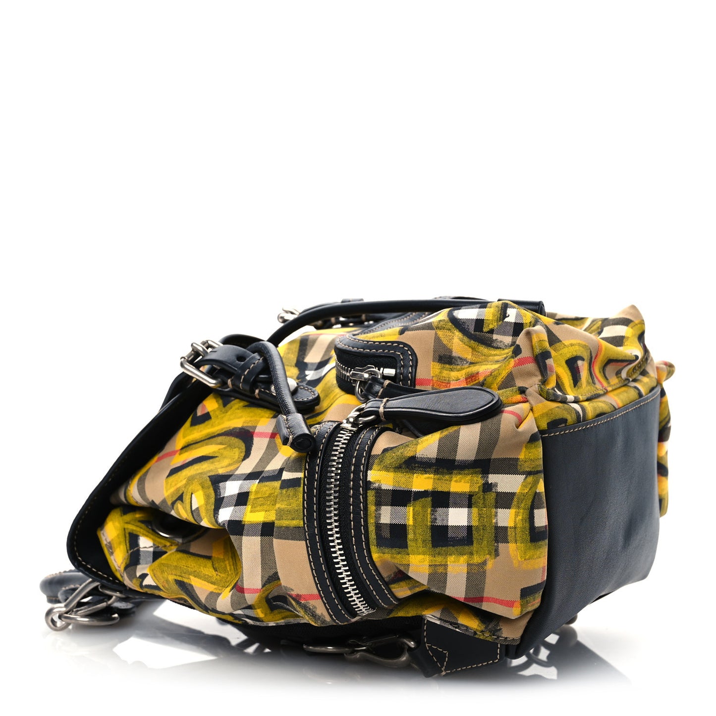 Calfskin Vintage Check Graffiti Print Small Rucksack Backpack Yellow