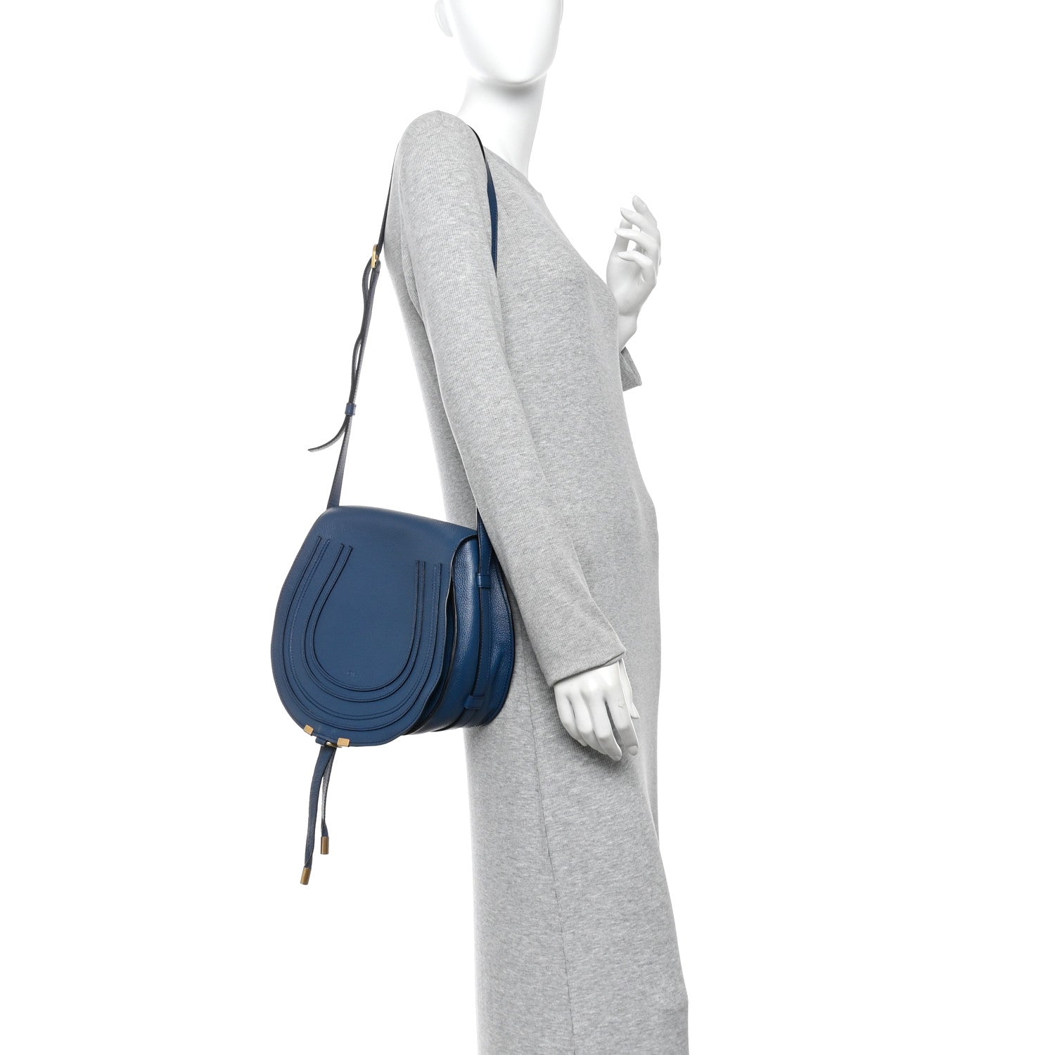 Chloe Grained Calfskin Medium Marcie Saddle Bag Deep Denim 2 of 12