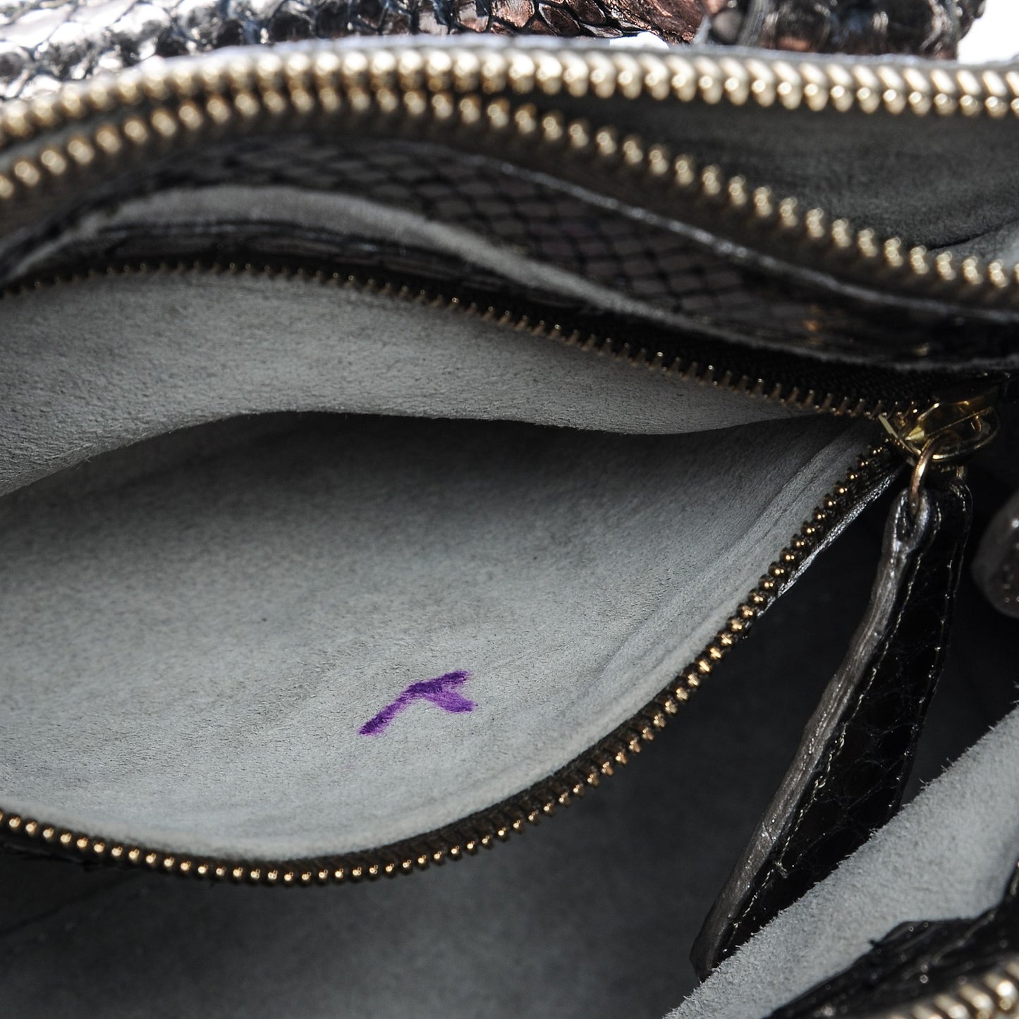 Metallic Python Double Zip Satchel