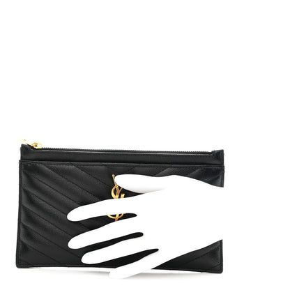 Saint Laurent Grain De Poudre Chevron Monogram Bill Pouch Black 2 of 8