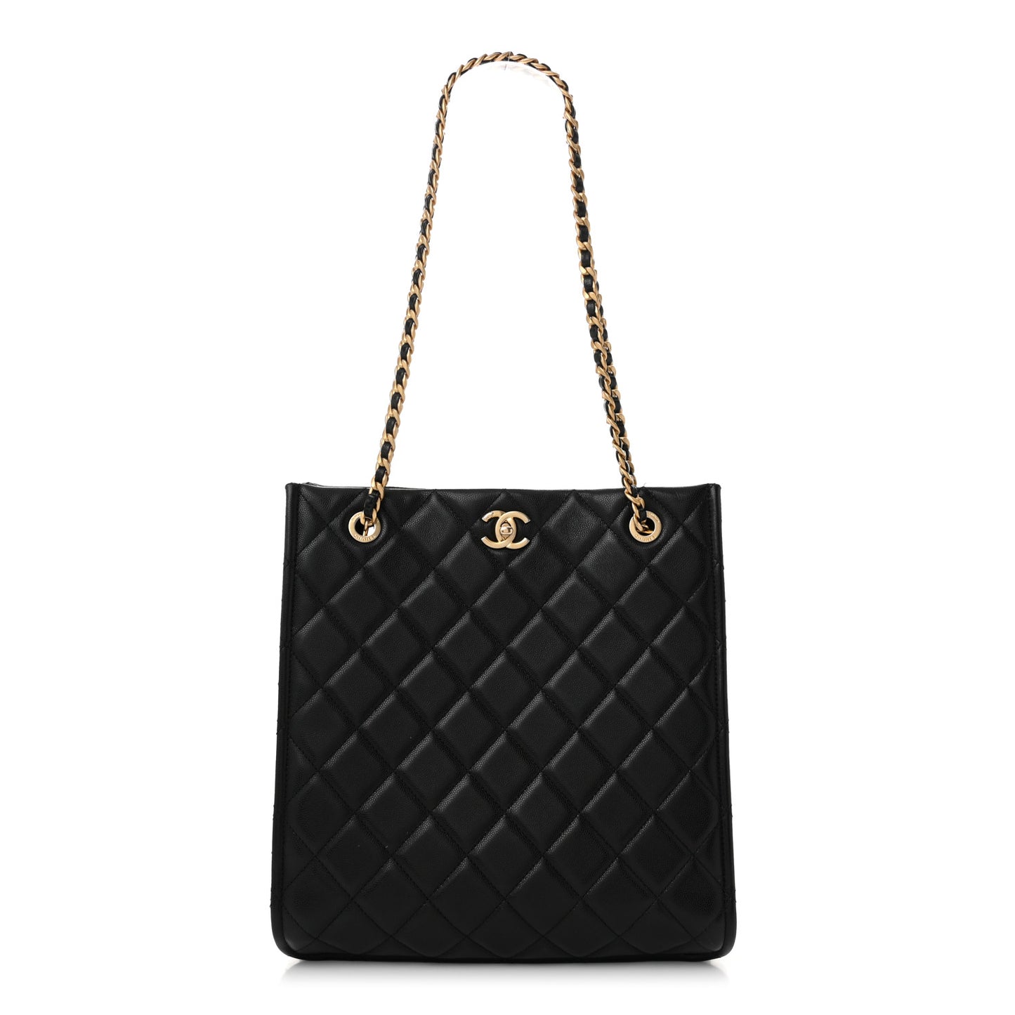 Caviar Quilted Sweet Vertical Shopping Tote Black