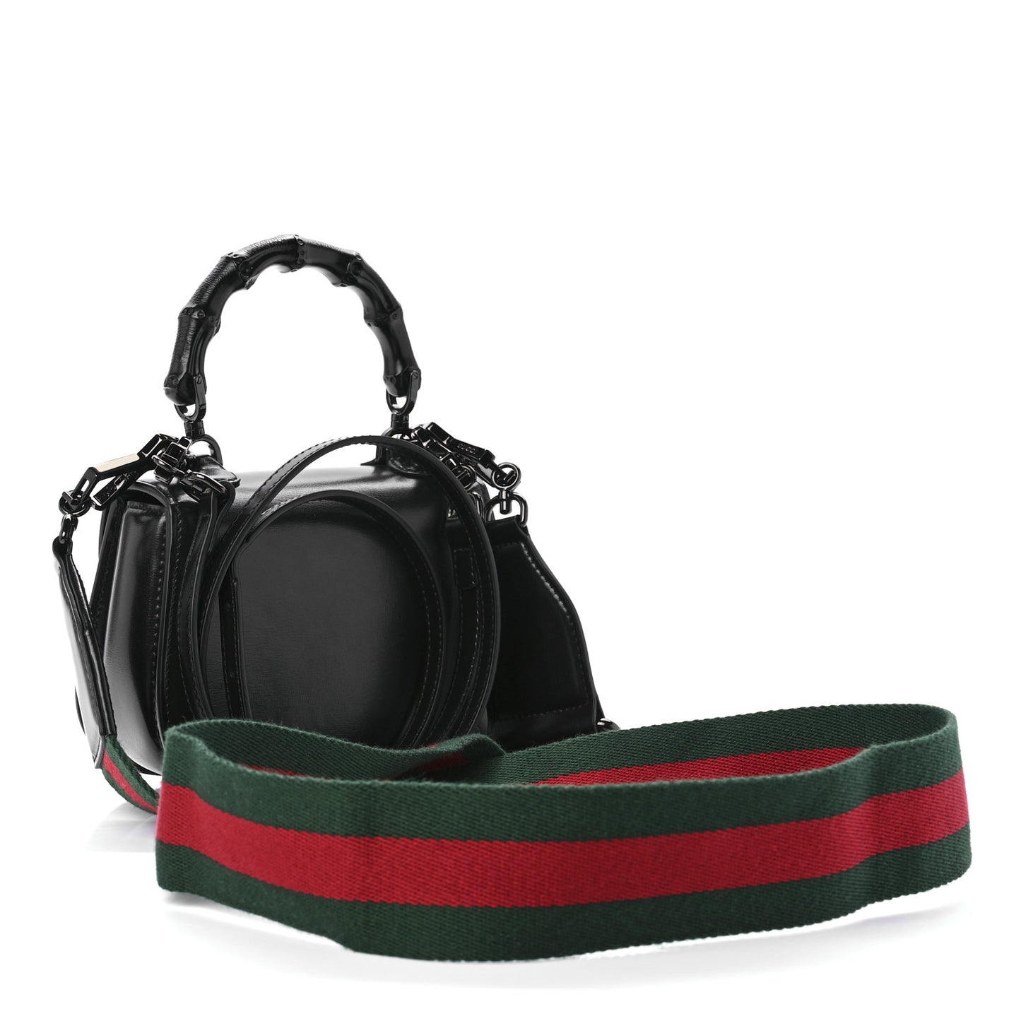 Boarded Dyana Lux Calfskin Web Monochrome Mini Bamboo 1947 Top Handle Bag Black