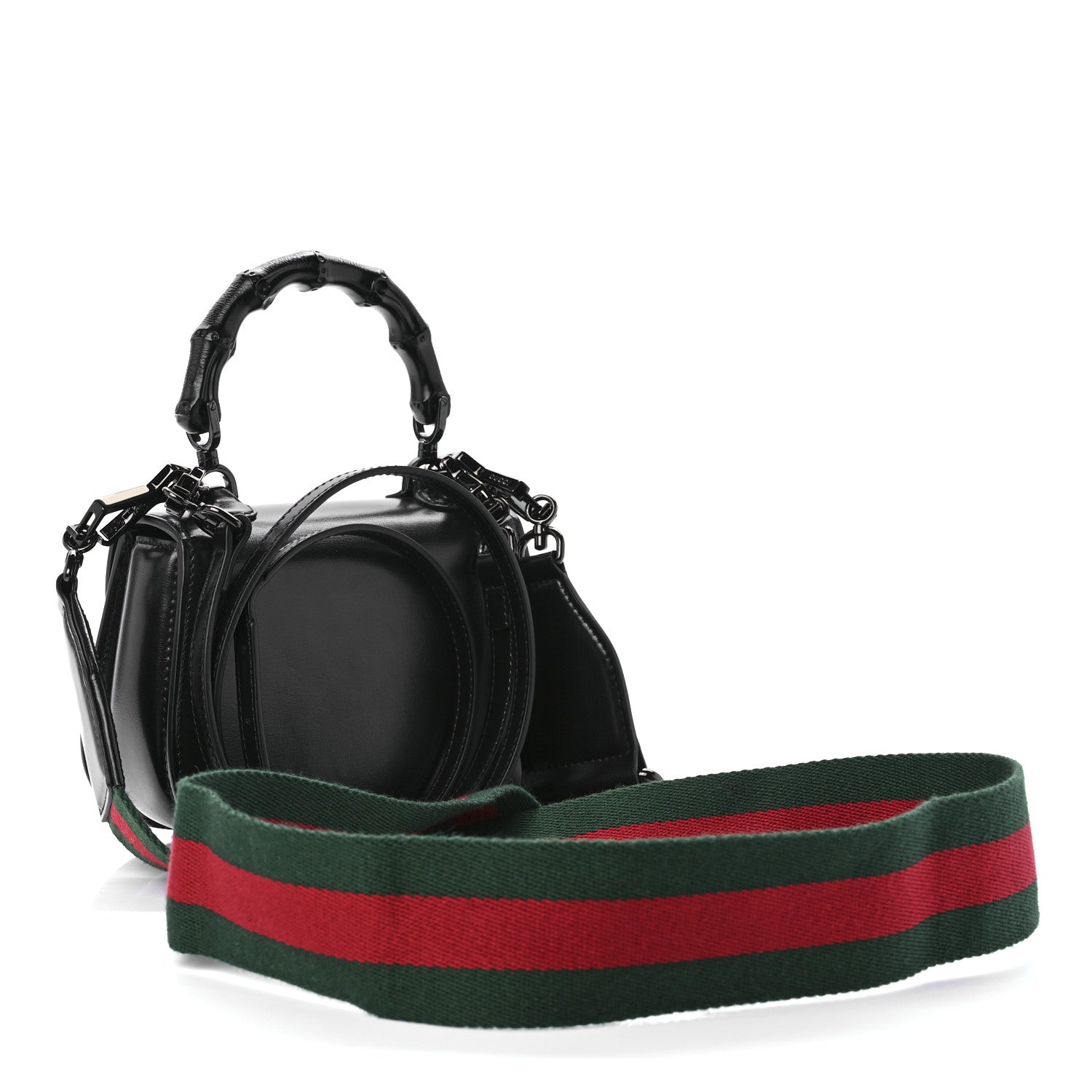Gucci Boarded Dyana Lux Calfskin Web Monochrome Mini Bamboo 1947 Top Handle Bag Black 3 of 8