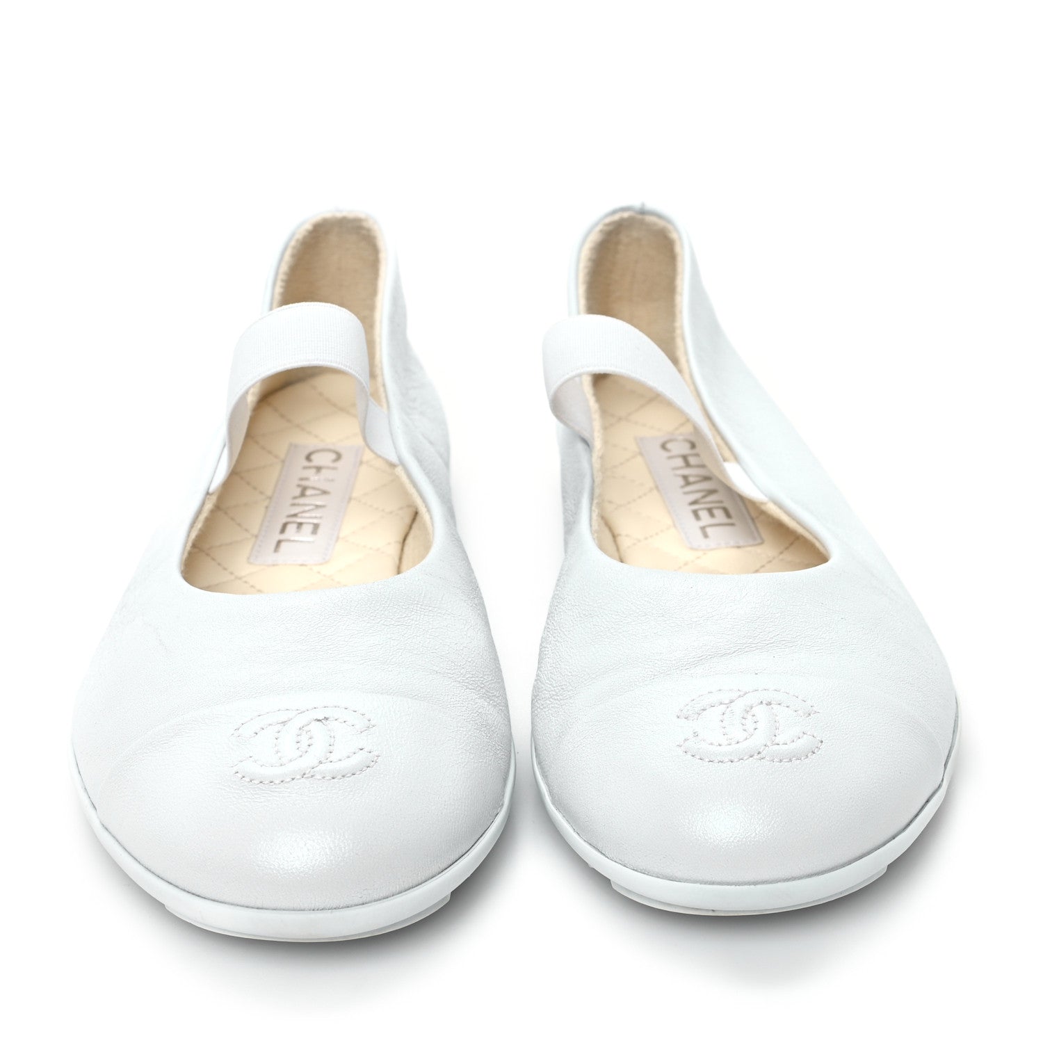 Chanel Lambskin Cap Toe CC Mary Jane Flats 38.5 White 3 of 10