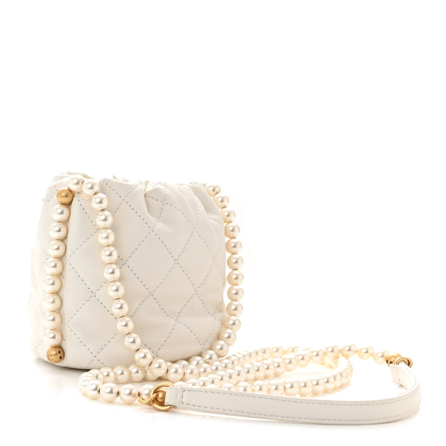Chanel Calfskin Quilted Pearl Mini About Pearls Drawstring Bucket Bag White 3 of 10