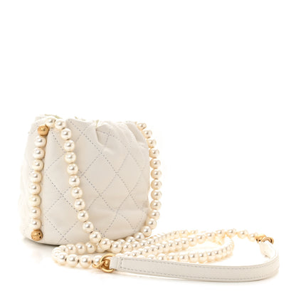 Chanel Calfskin Quilted Pearl Mini About Pearls Drawstring Bucket Bag White 3 of 10