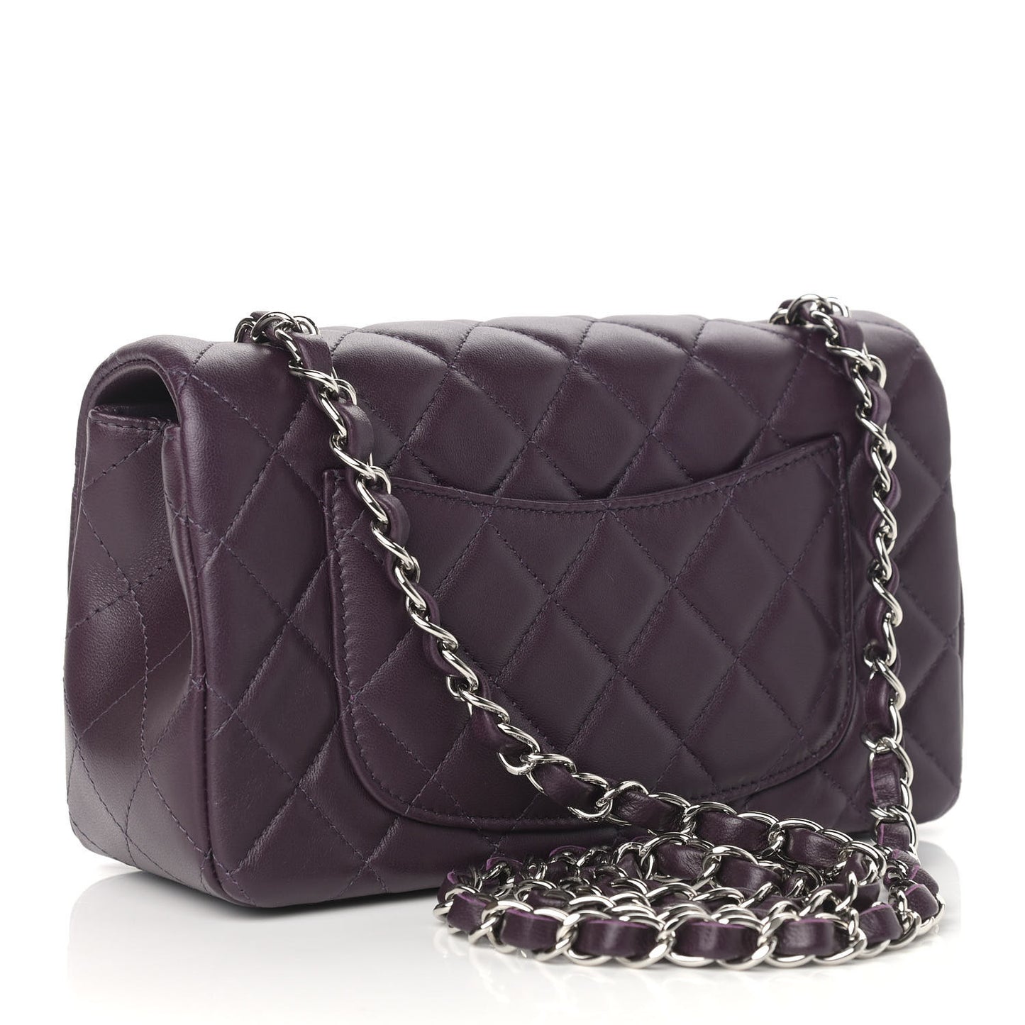 Lambskin Quilted Mini Rectangular Flap Dark Purple