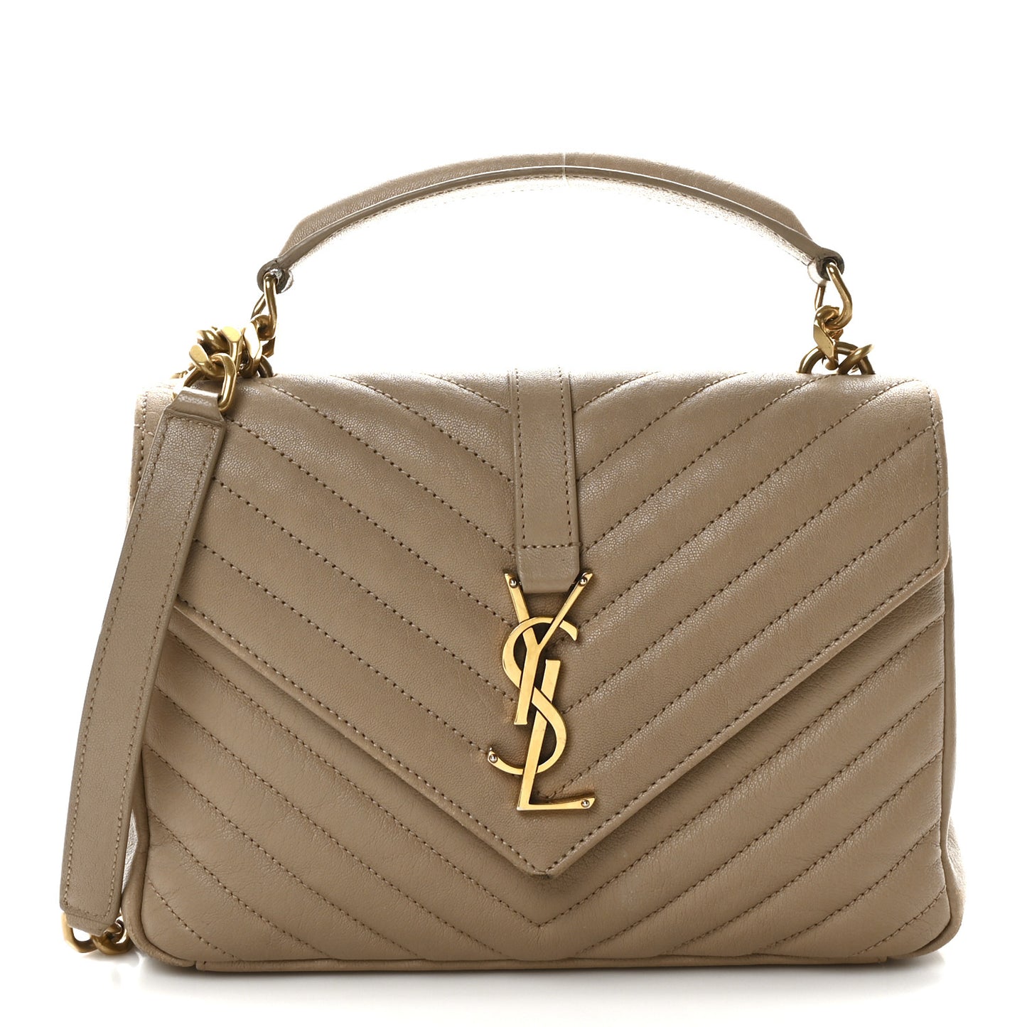 Sheepskin Matelasse Chevron Monogram Medium College Bag Dark Beige