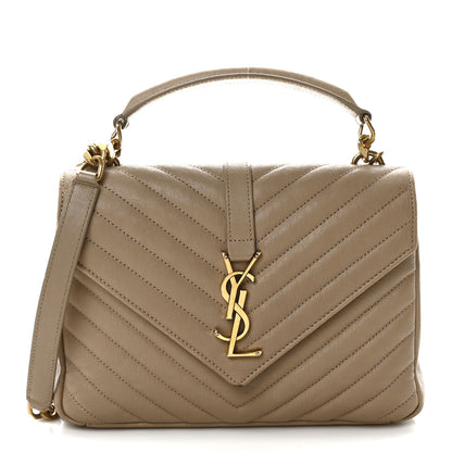 Saint Laurent Sheepskin Matelasse Chevron Monogram Medium College Bag Dark Beige 1 of 11