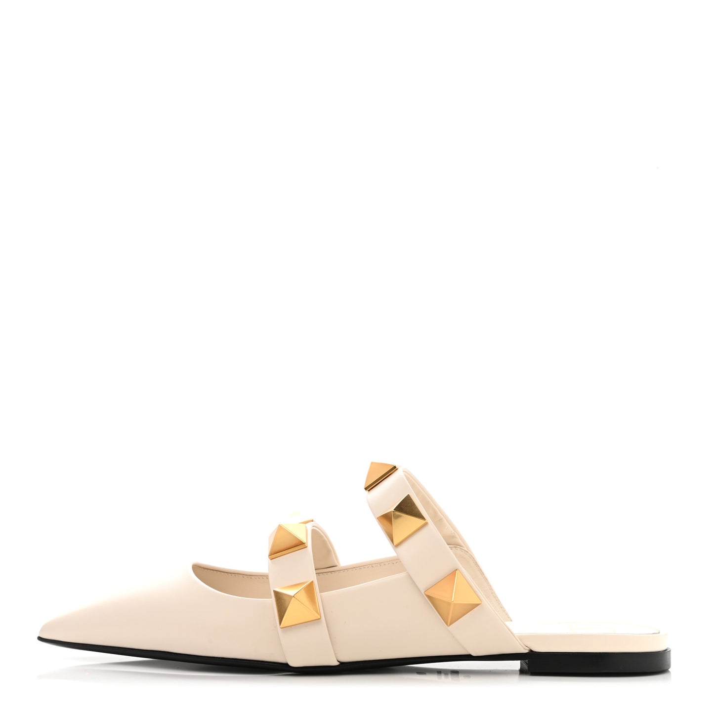 Calfskin Roman Stud Flat Mules 40 Light Ivory