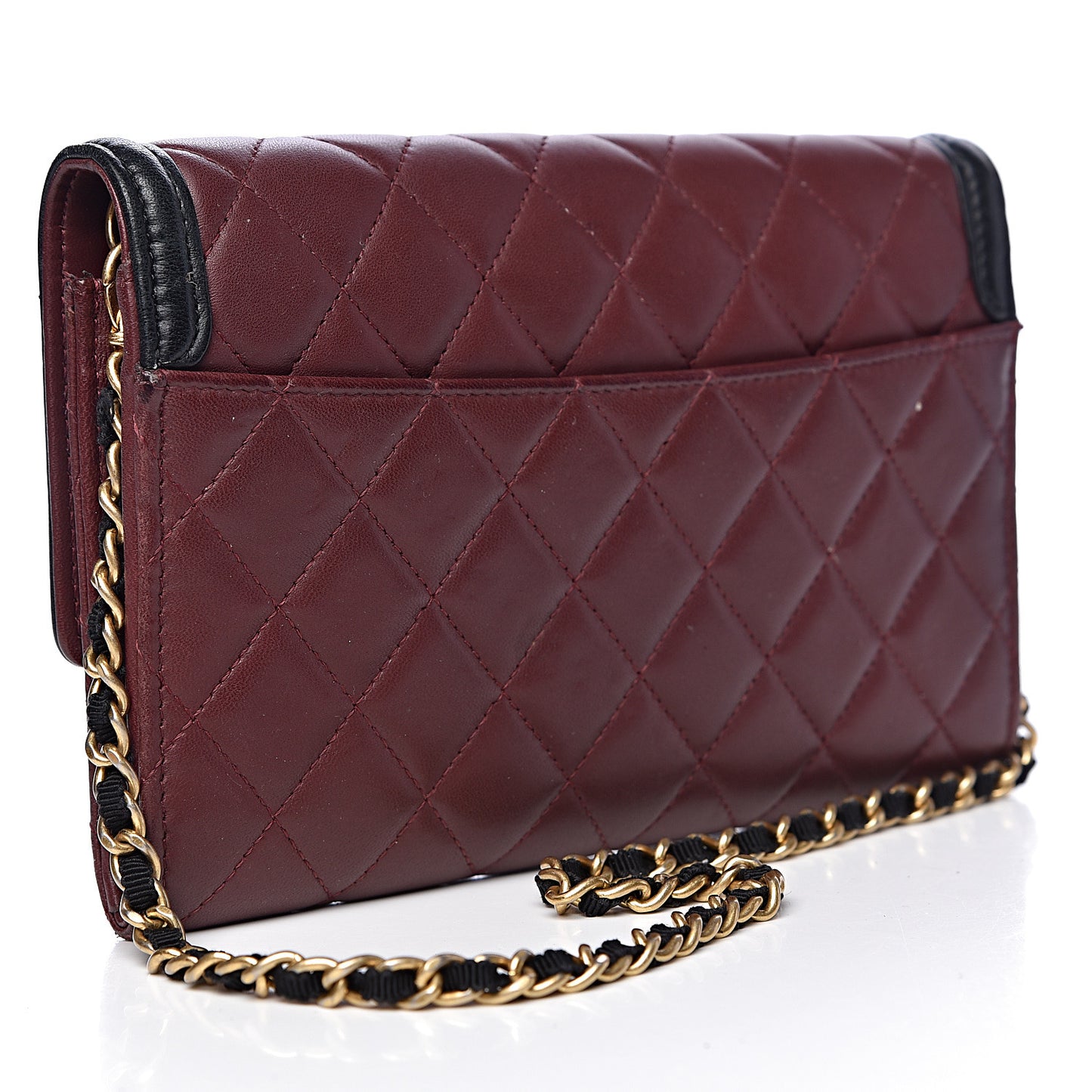 Lambskin Quilted Two Tone Clutch With Chain Burgundy Black