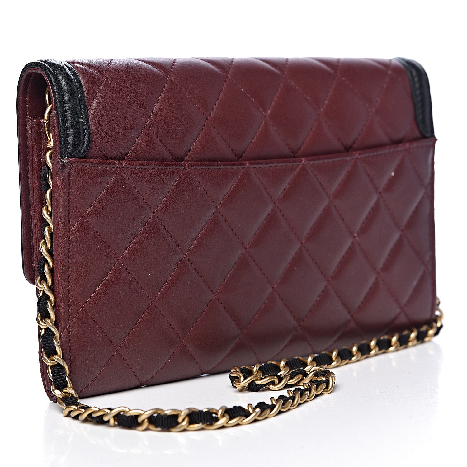 Chanel Lambskin Quilted Two Tone Clutch With Chain Burgundy Black 3 of 14