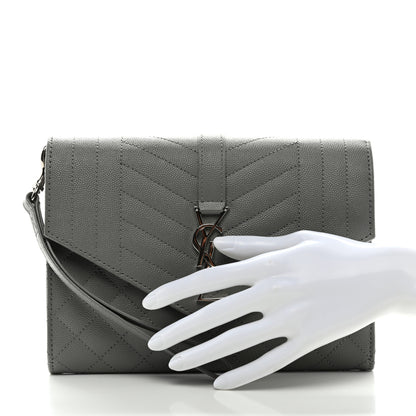 Saint Laurent Grain De Poudre Textured Mixed Matelasse Triquilt Monogram Clutch Storm 2 of 8