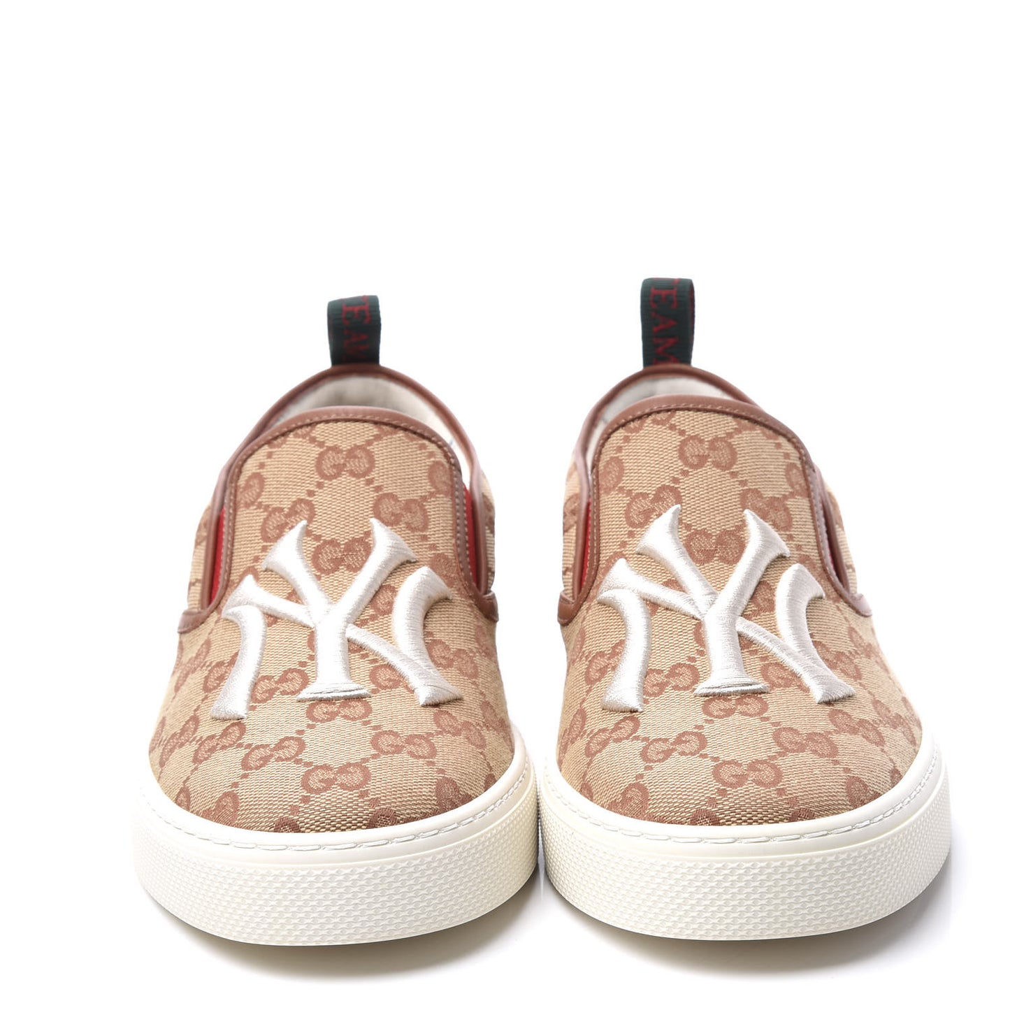 X MLB GG Monogram NY Yankees Embroidered Mens Slip On Sneakers 6 Beige Ruggine Rust