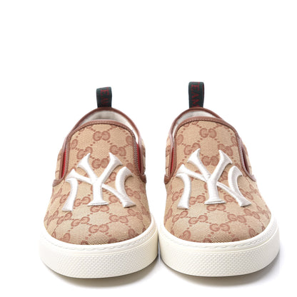 Gucci X MLB GG Monogram NY Yankees Embroidered Mens Slip On Sneakers 6 Beige Ruggine Rust 3 of 13