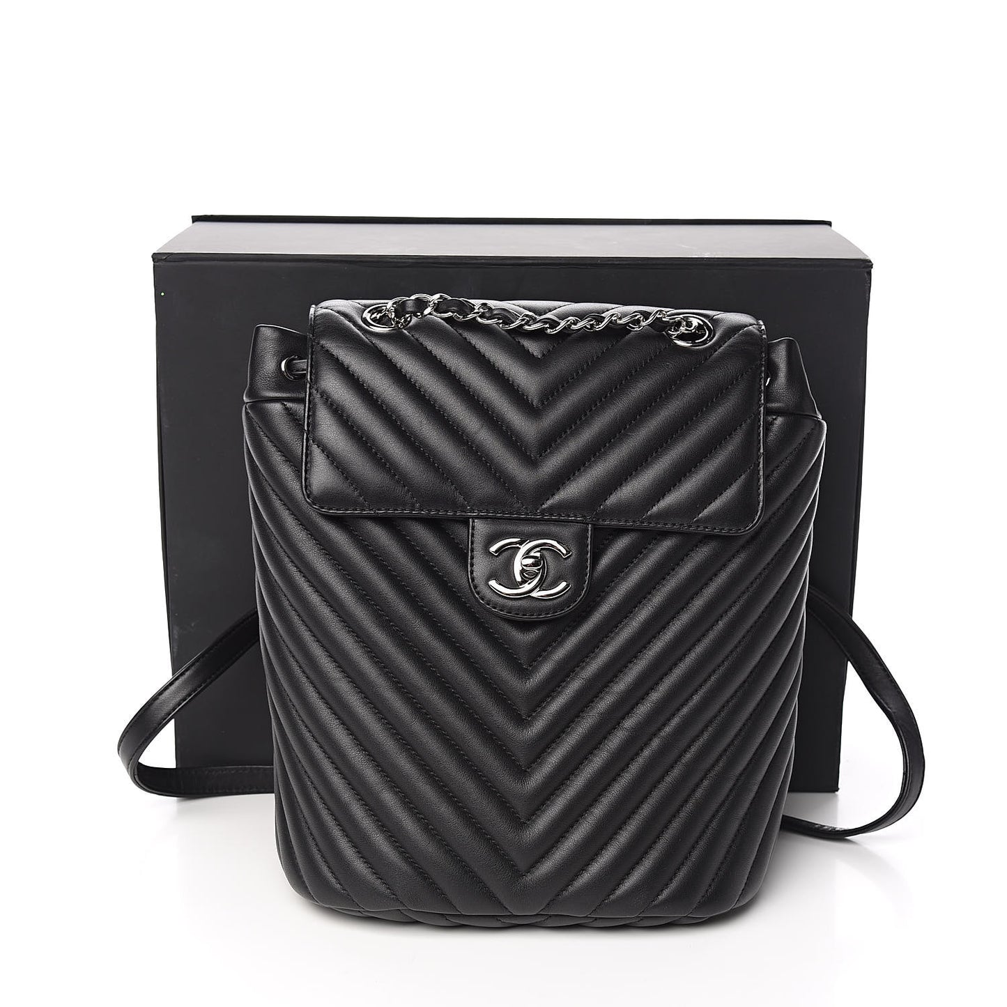 Calfskin Chevron Quilted Small Urban Spirit Backpack Black