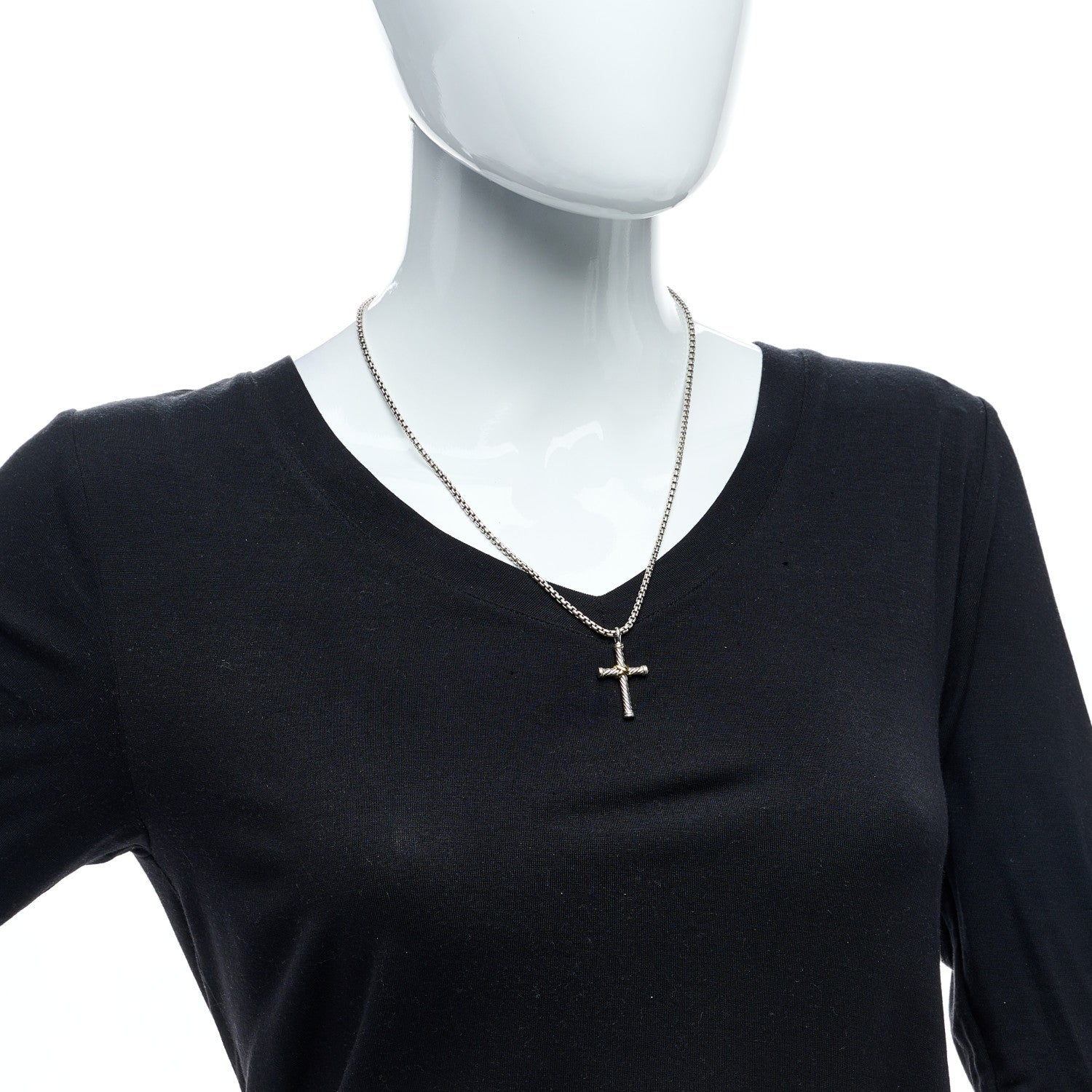 David Yurman Sterling Silver 18K Yellow Gold X Cross Necklace 3 of 4