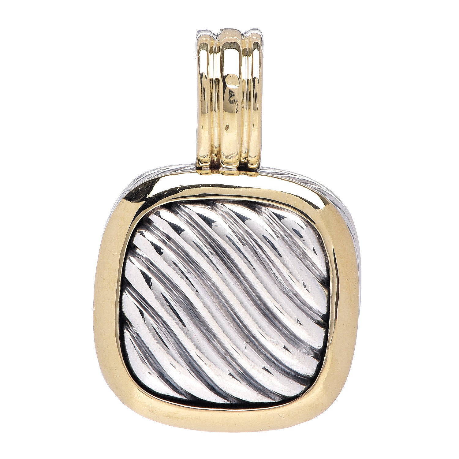 David Yurman Sterling Silver 18K Yellow Gold 16mm Sculpted Cable Enhancer Pendant 1 of 3