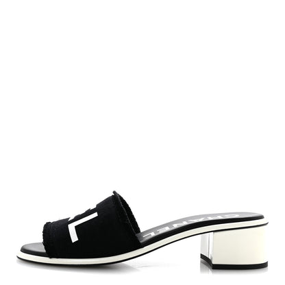 Chanel Cotton Logo Mule Sandals 41 Black White 1 of 10