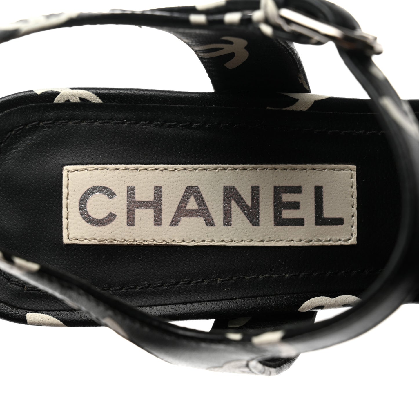 Printed Lambskin CC Sandals 39.5 Black White
