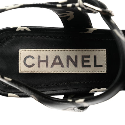 Chanel Printed Lambskin CC Sandals 39.5 Black White 7 of 8