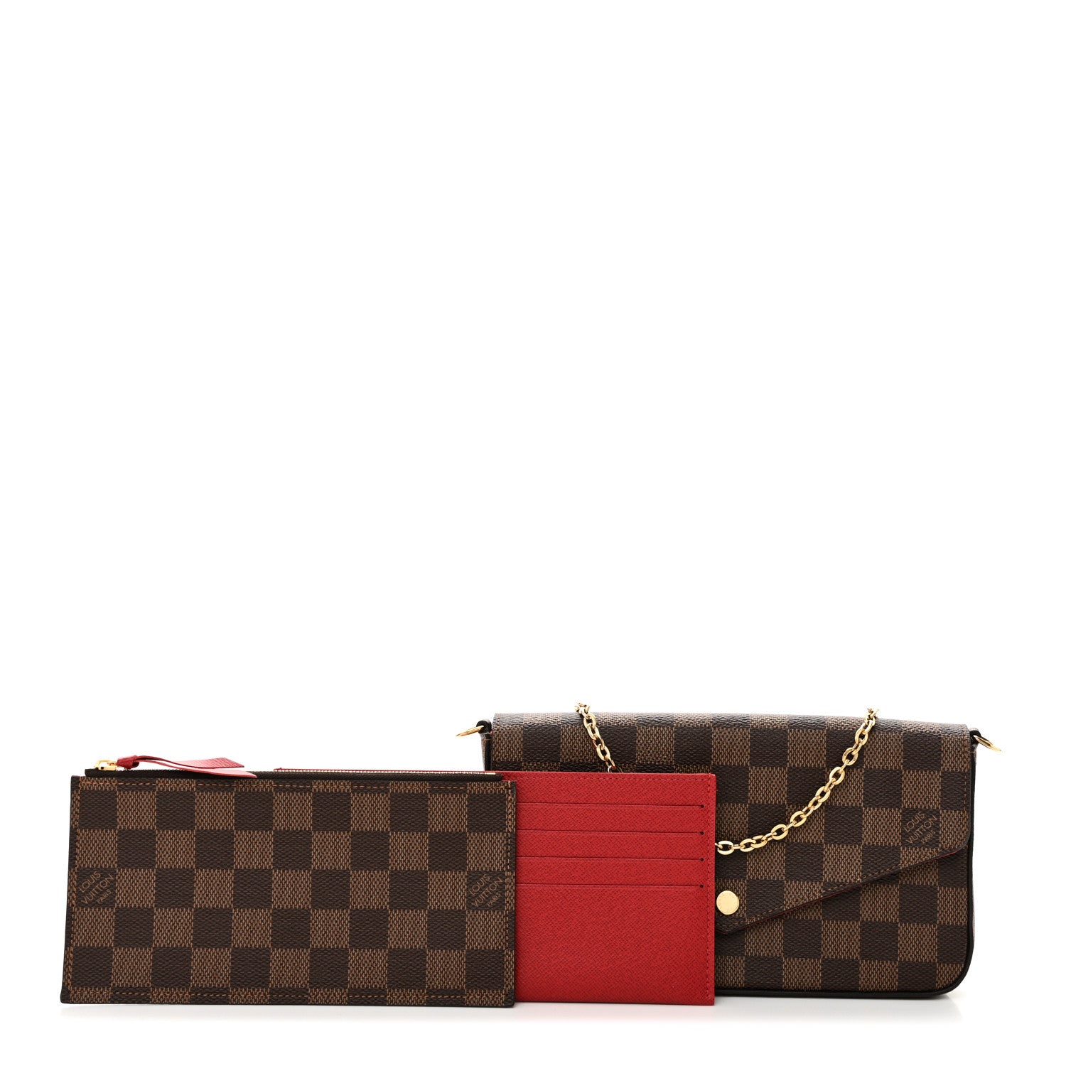 Louis Vuitton Damier Ebene Pochette Felicie Chain Wallet 3 of 10