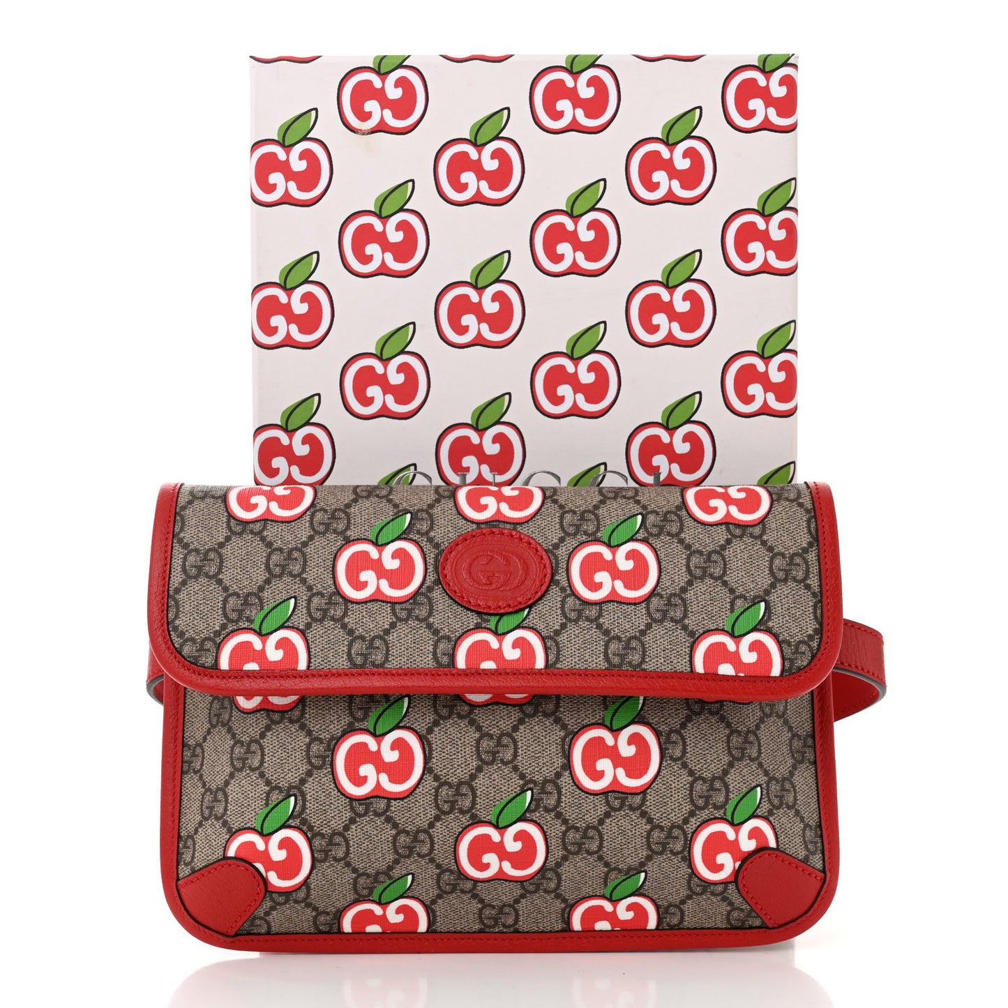 GG Supreme Monogram Apple Interlocking G Belt Bag Beige Multicolor Lobster Red