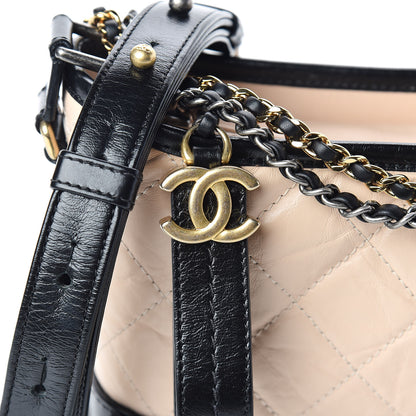 Chanel Aged Calfskin Quilted Small Gabrielle Hobo Beige Black 10 of 10