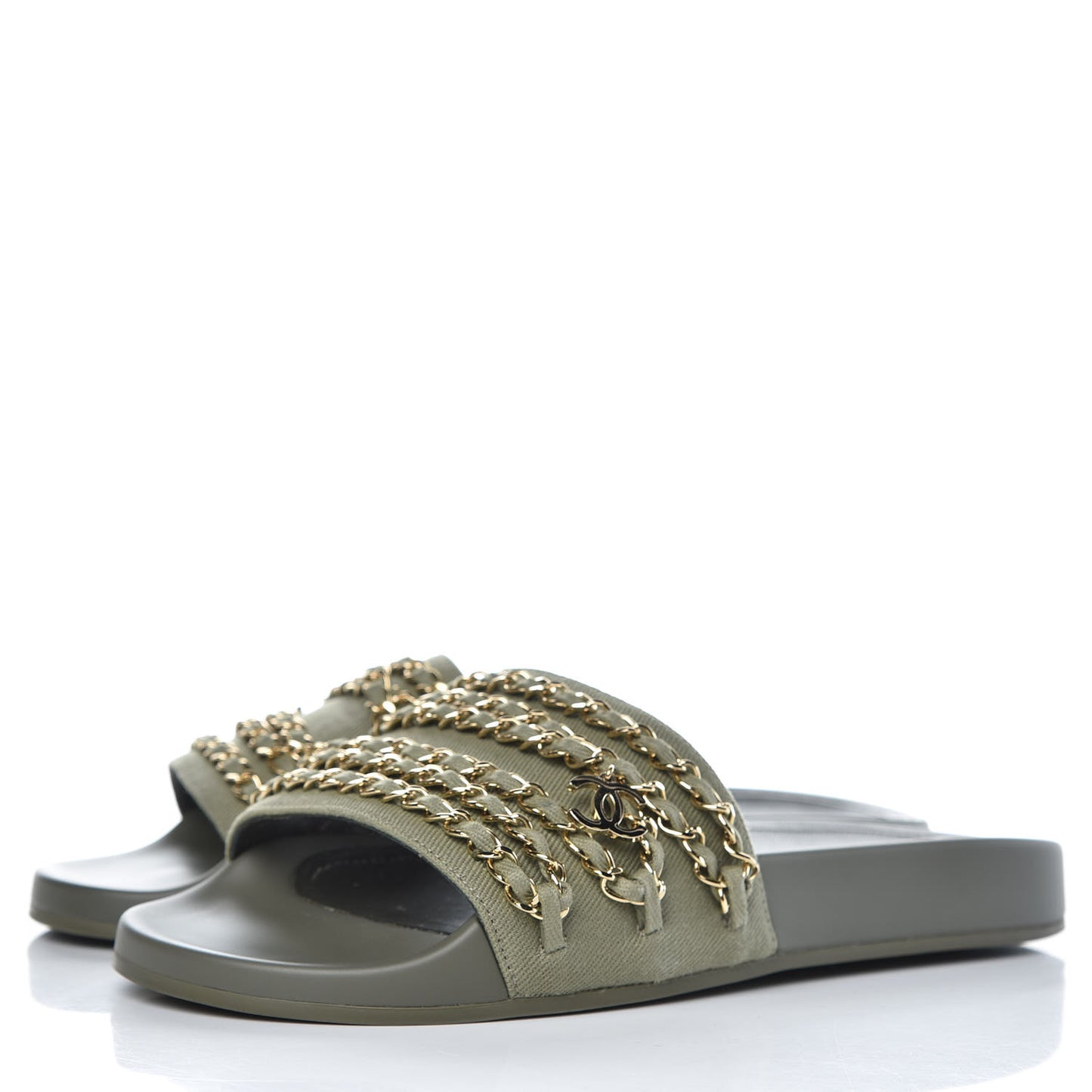 Canvas Chain Flat Sandals 40 Khaki