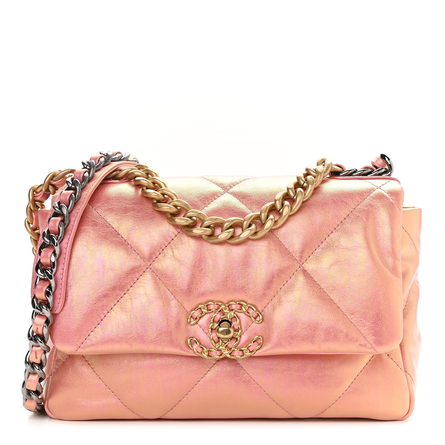 Iridescent Calfskin Quilted Medium Chanel 19 Flap Pink