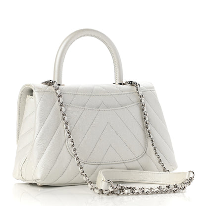 Chanel Iridescent Caviar Chevron Quilted Mini Coco Handle Flap White 5 of 19