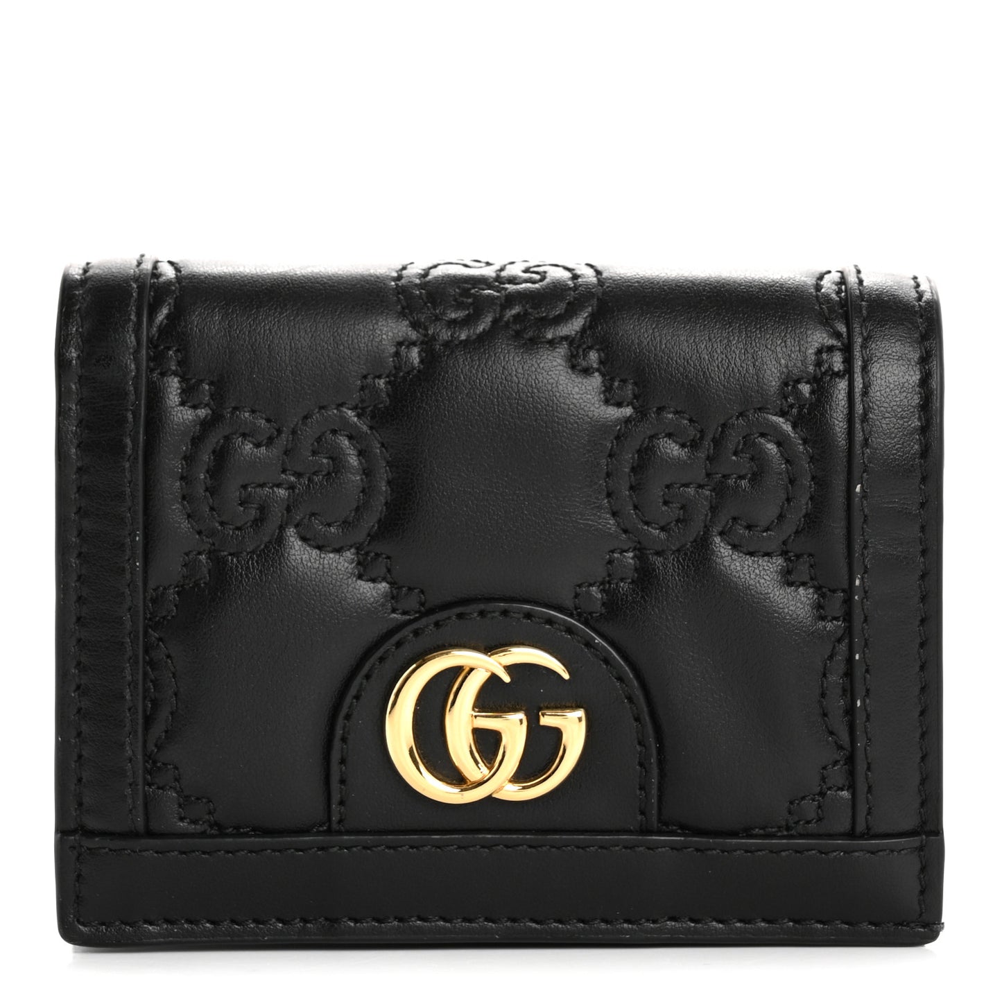 Calfskin GG Matelasse Card Case Wallet Black