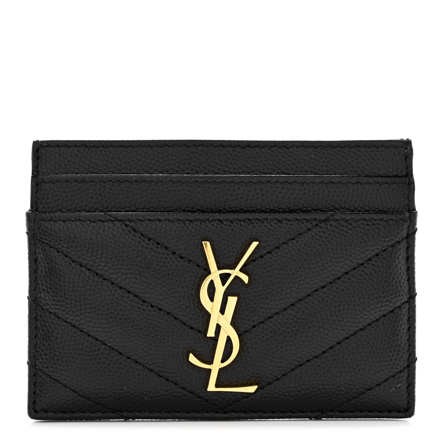 Saint Laurent Grain De Poudre Matelasse Chevron Monogram Credit Card Case Black 1 of 11