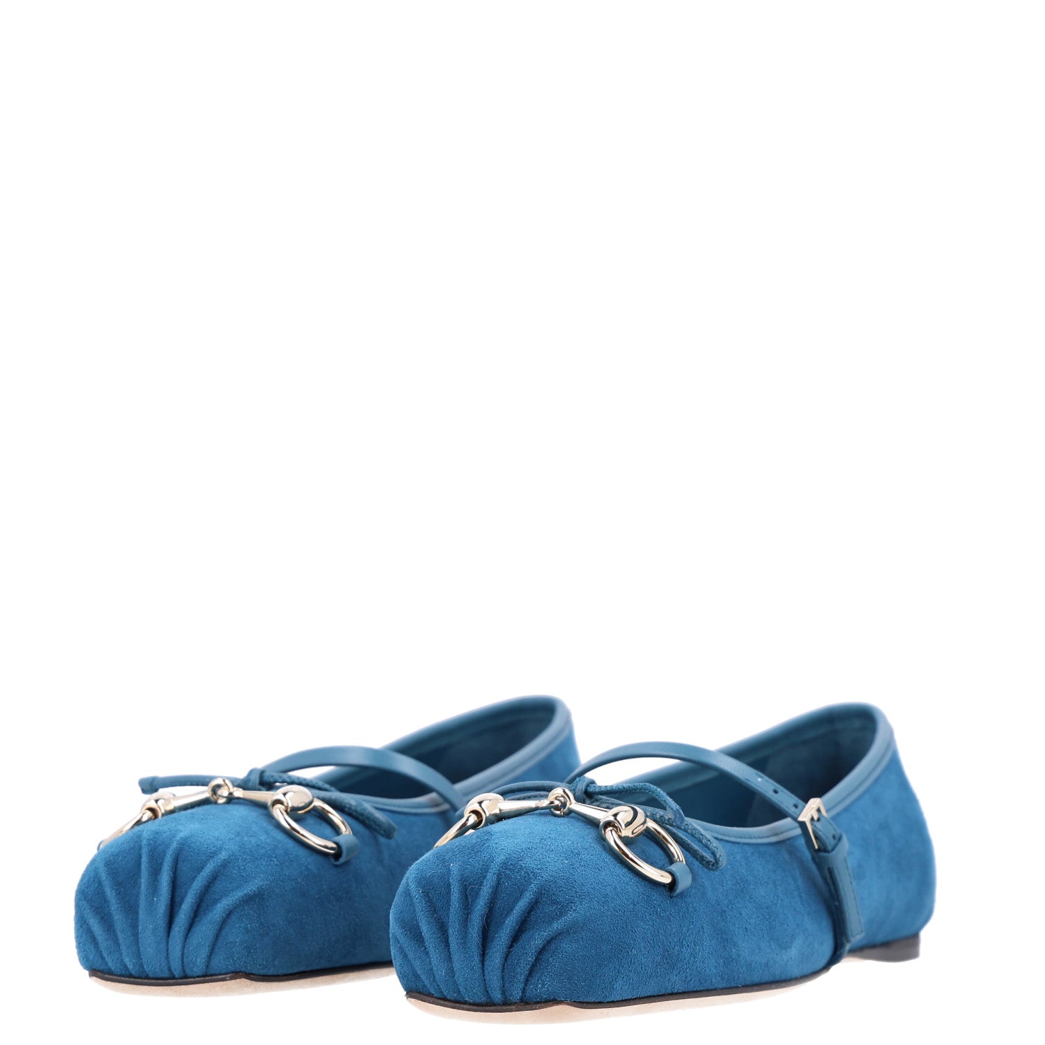 Gucci Kid Scamosciato Nappa Camargue Horsebit Ballet Flats 37 Deep Acqua 4 of 9