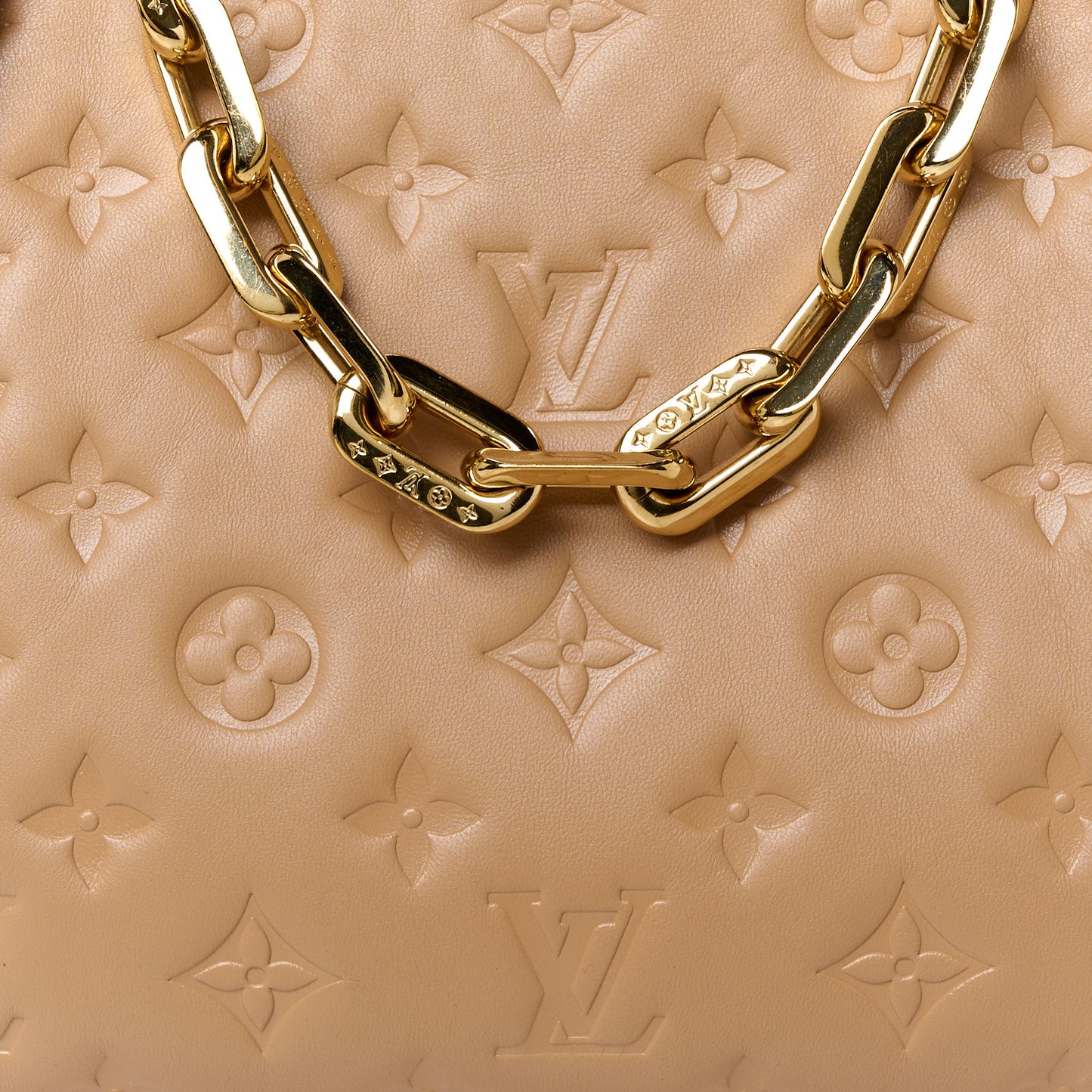Lambskin Embossed Monogram Coussin PM Camel