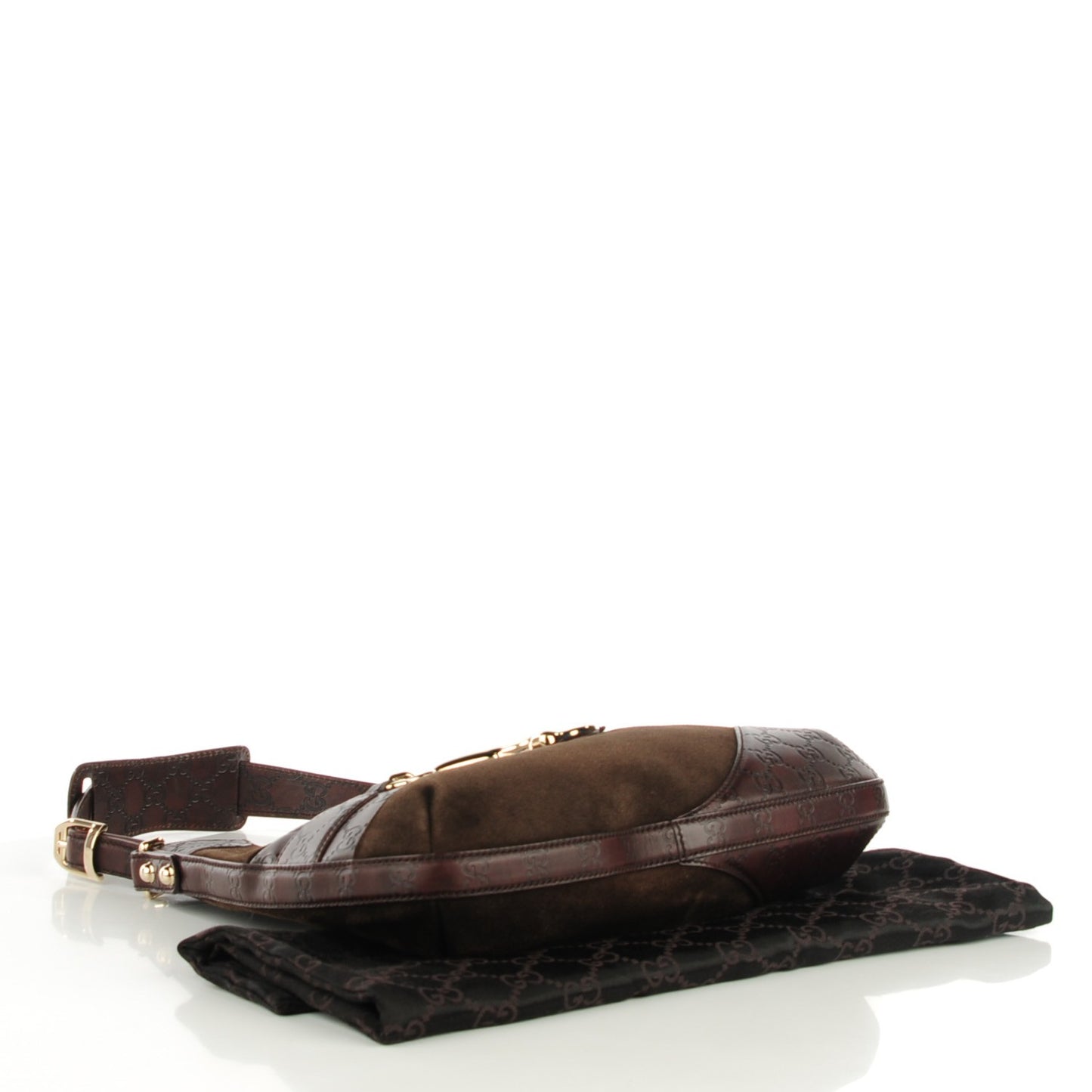 Guccissima Suede Hasler Hobo Dark Brown