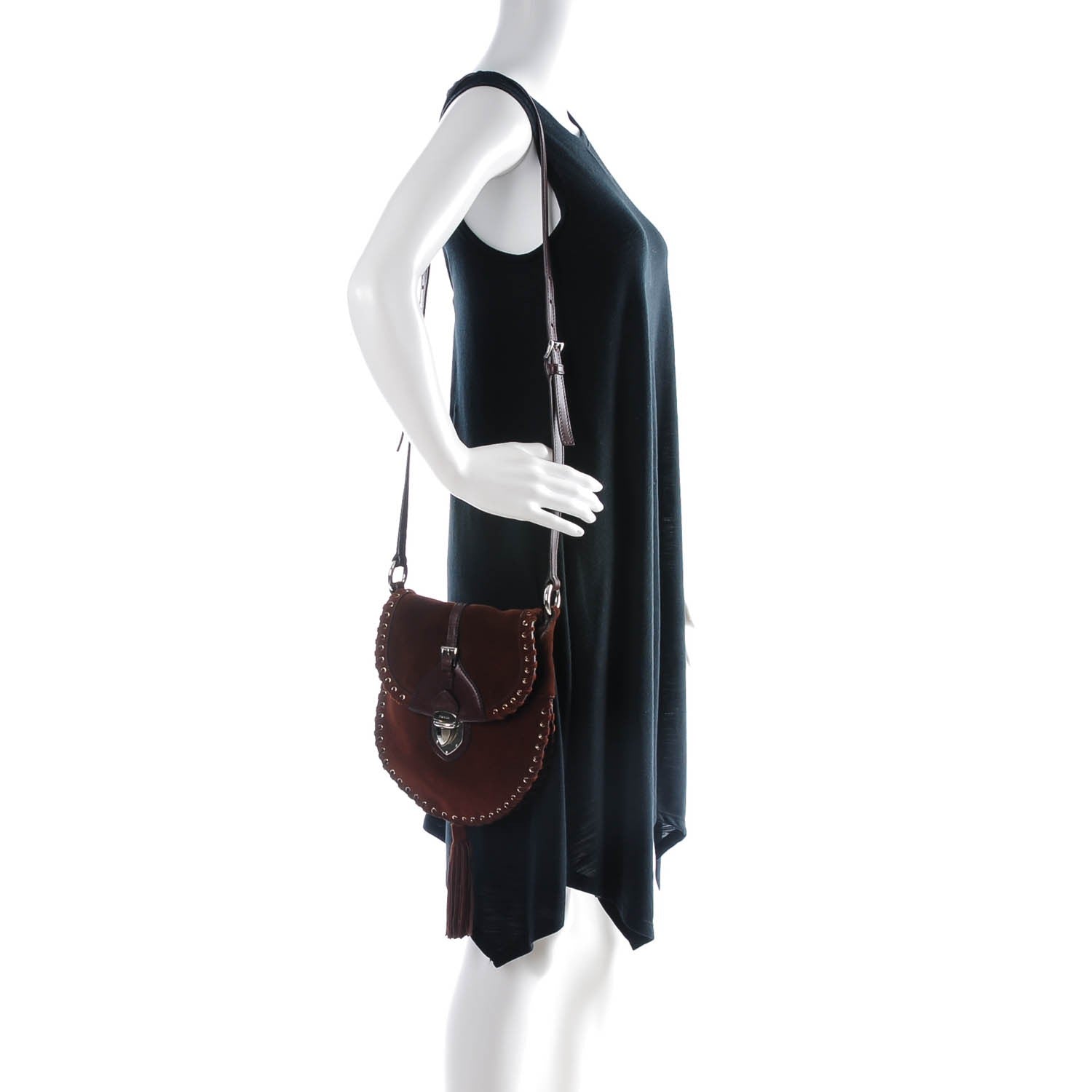 Prada Suede Scamosciato Tassel Crossbody Brown 2 of 7