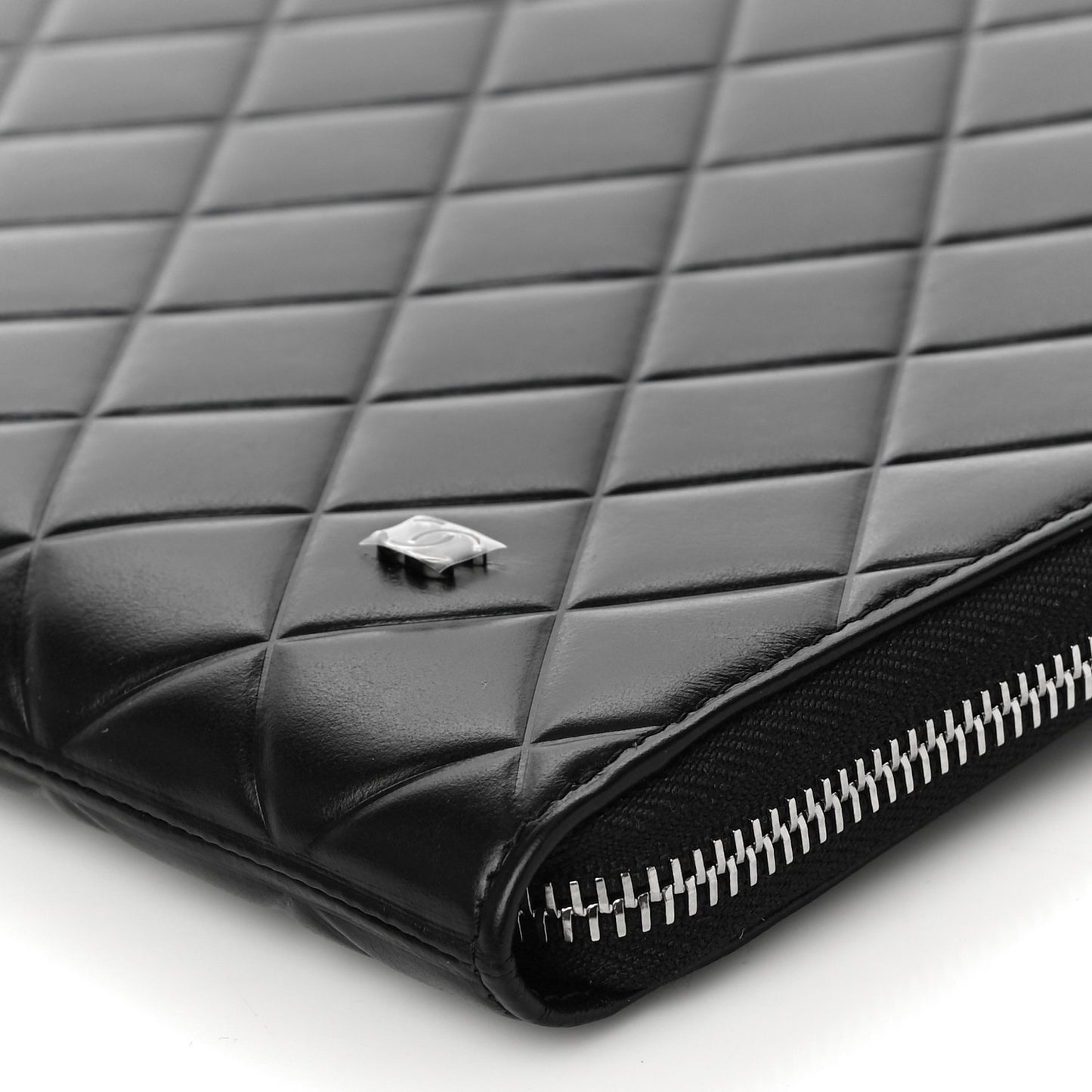 Calfskin Quilted Diamond Document Portfolio Holder Black