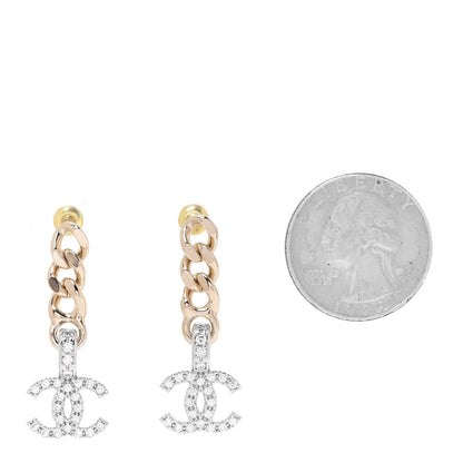 Chanel Metal Crystal CC Chain Drop Earrings Gold 2 of 4