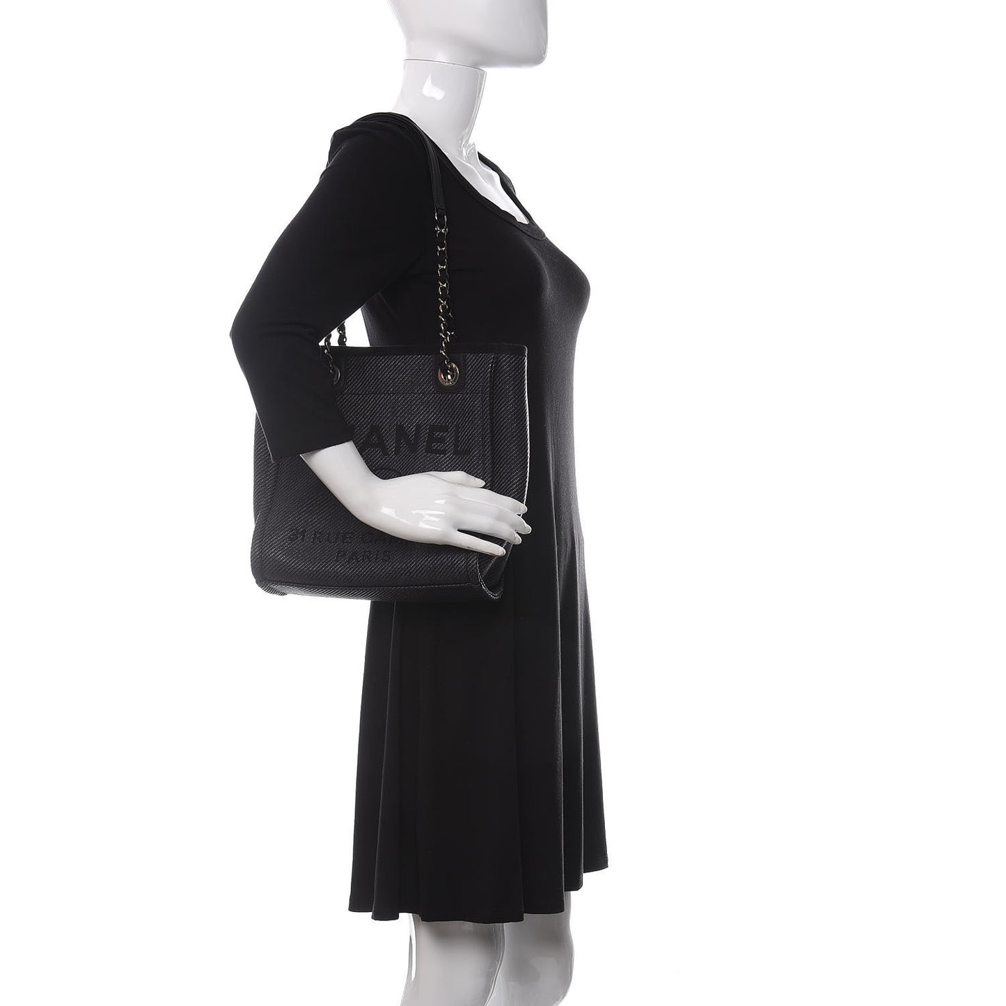 Mixed Fibers Calfskin Mini Deauville Tote Black