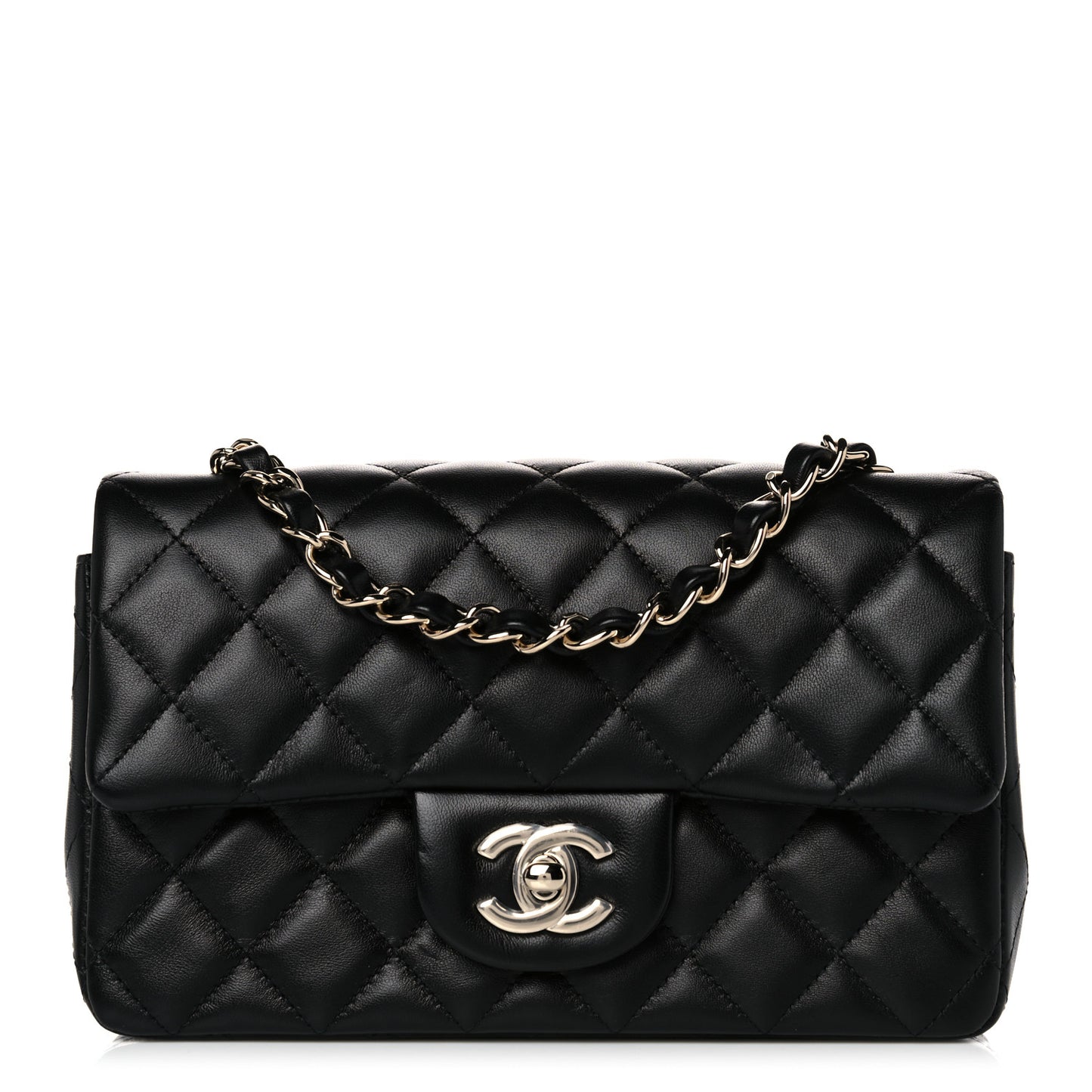 Lambskin Quilted Mini Rectangular Flap Black