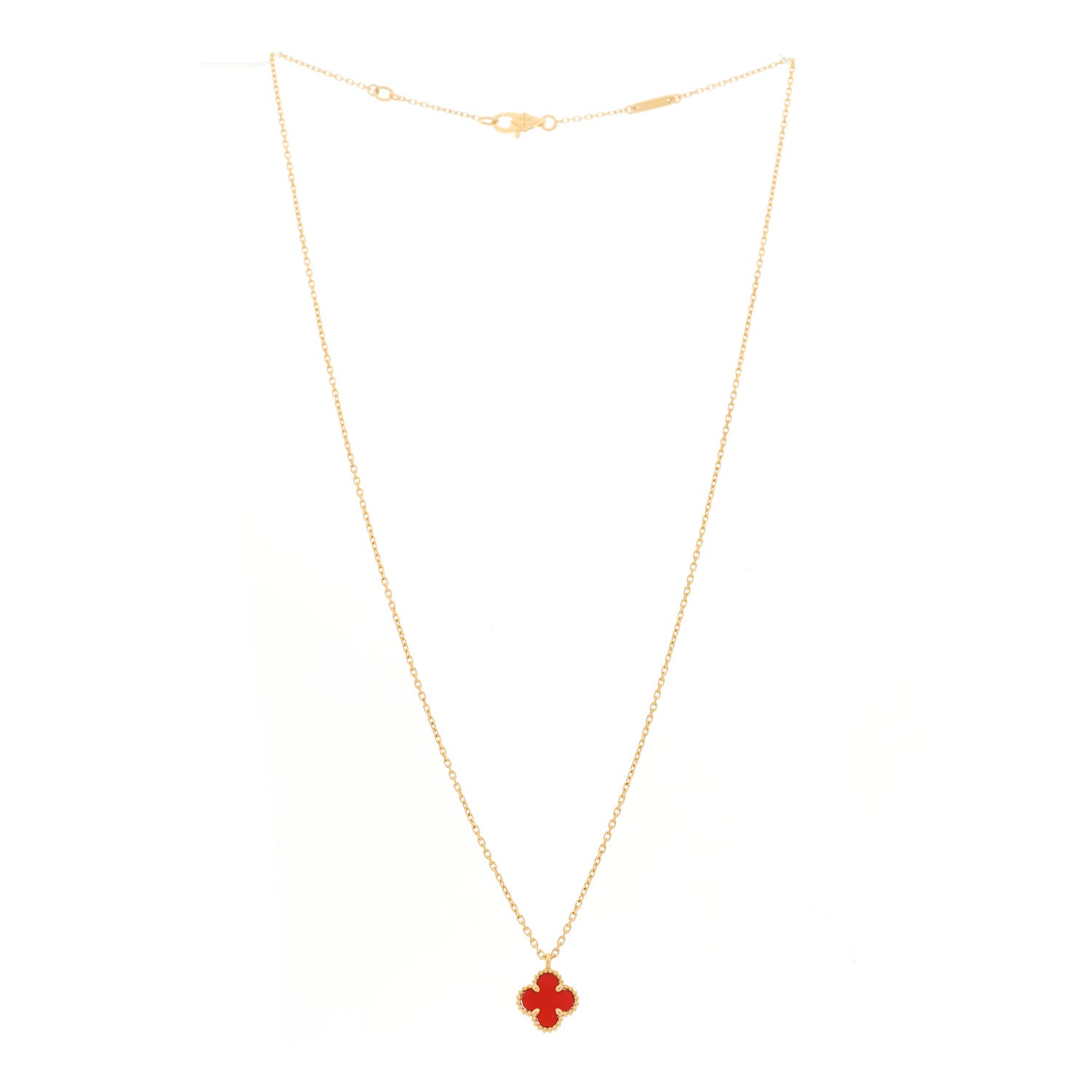 Van Cleef & Arpels 18K Rose Gold Carnelian Sweet Alhambra Pendant Necklace 3 of 6