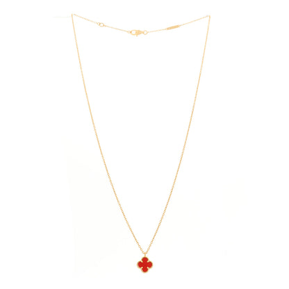 Van Cleef & Arpels 18K Rose Gold Carnelian Sweet Alhambra Pendant Necklace 3 of 6