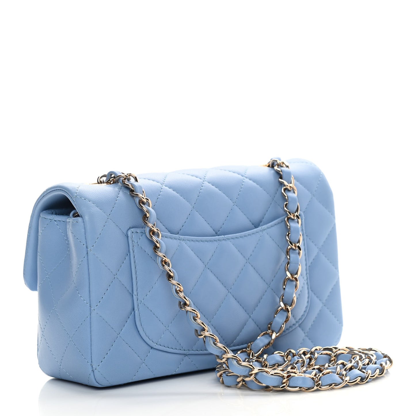 Lambskin Quilted Mini Rectangular Flap Light Blue