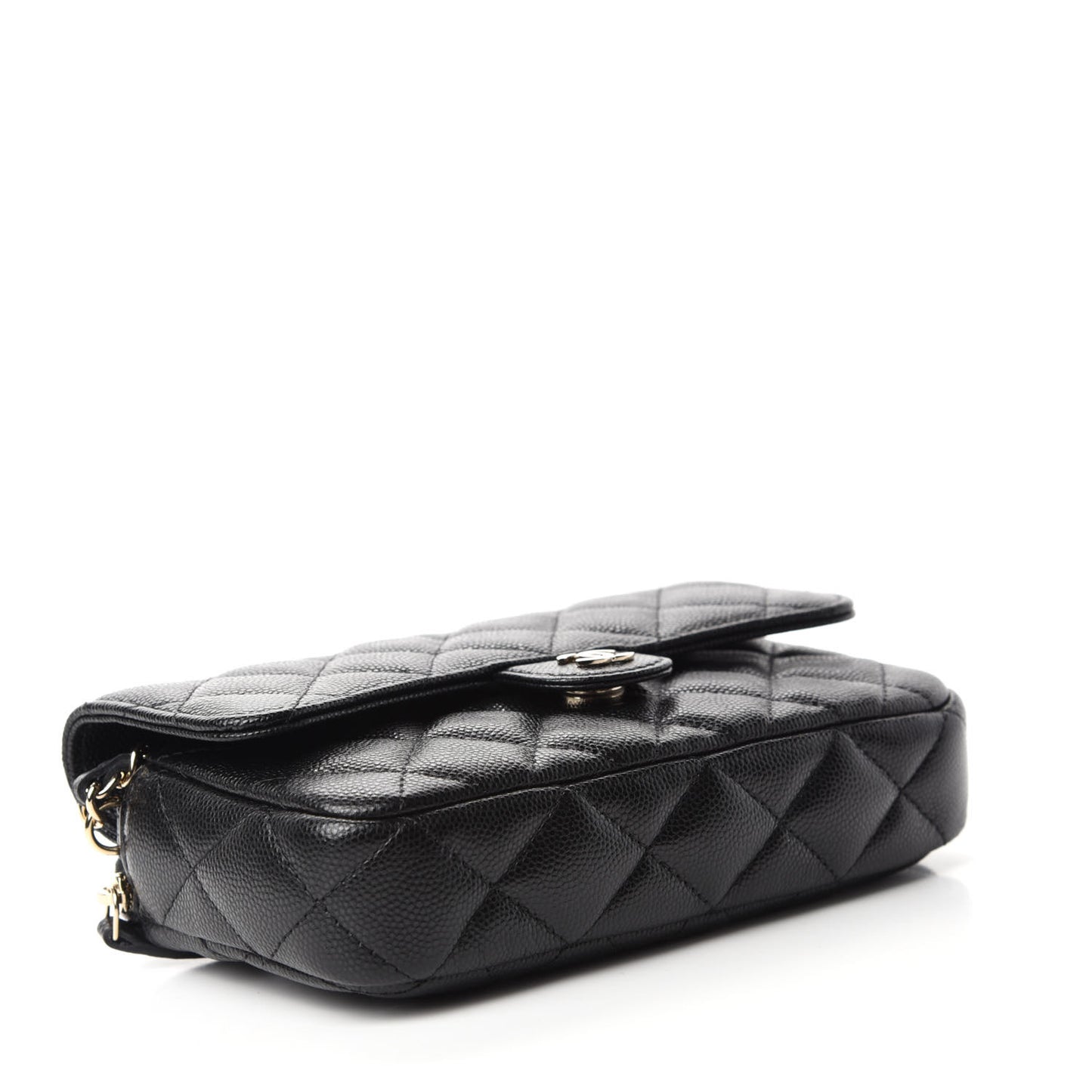 Caviar Quilted Flap Phone Holder With Chain Black