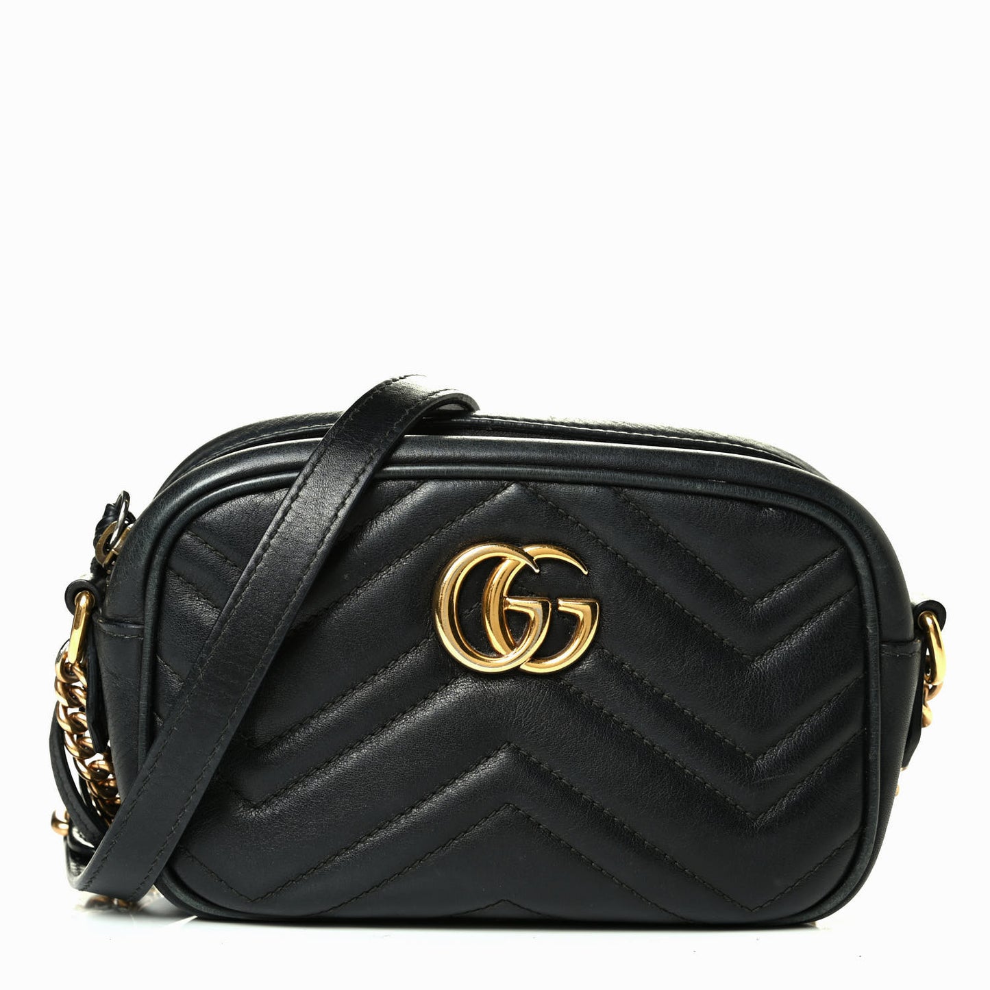 Calfskin Matelasse Mini GG Marmont Chain Shoulder Bag Black