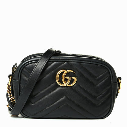 Gucci Calfskin Matelasse Mini GG Marmont Chain Shoulder Bag Black 1 of 8
