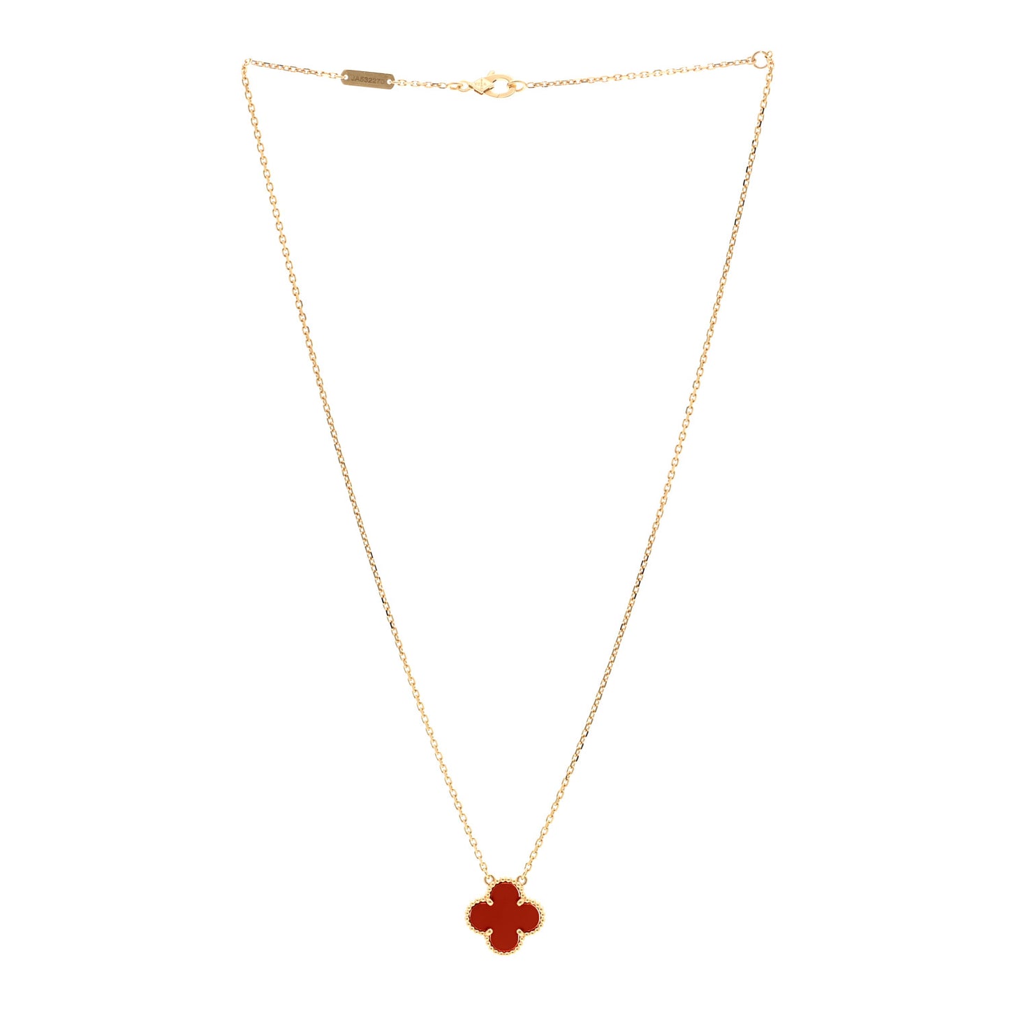 18K Yellow Gold Carnelian Vintage Alhambra Pendant Necklace