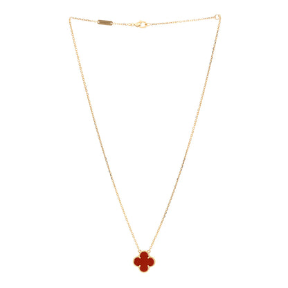 Van Cleef & Arpels 18K Yellow Gold Carnelian Vintage Alhambra Pendant Necklace 3 of 6